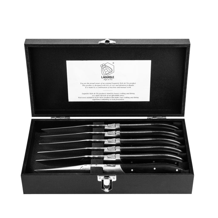 Grillkniv Laguiole Luxury black ebony trähandtag 6-pack Style de Vie