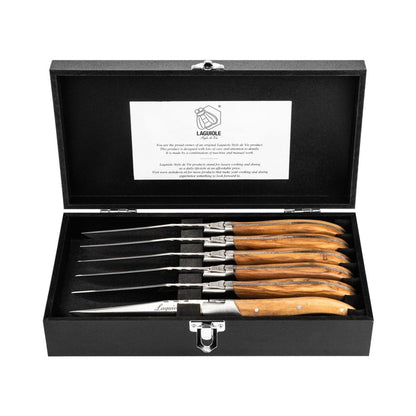 Grillkniv Laguiole Luxury olive wood trähandtag 6-pack Style de Vie