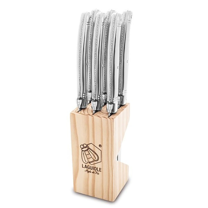 Grillkniv Laguiole Premium rostfritt stål 6-pack inkl knivblock Style de Vie